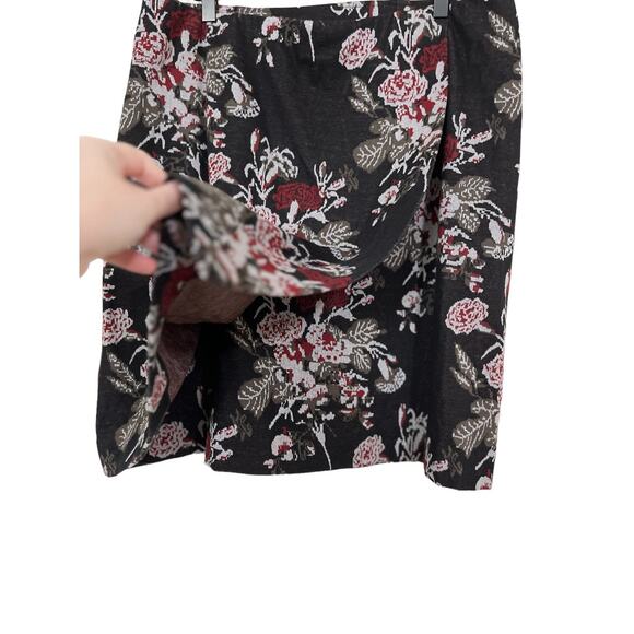 J JIll Womens Black Red Floral Faux Wrap Pull on Skirt Size Large - Picture 2 of 5